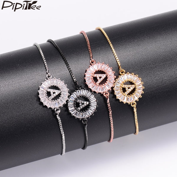 Pipitree Cubic Zirconia 26 Alphabet Letter Charm Bracelet Femme Copper A-Q Initial Chain Bracelets for Women Jewelry Adjustable - Miss-originality