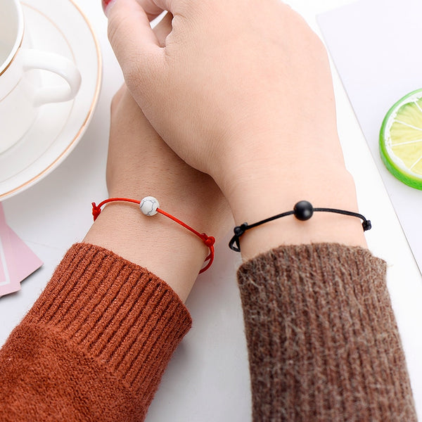 Matte Lava Stone Natural Stone Bead Bracelet Red String Braiding Couple Bracelets - Miss-originality