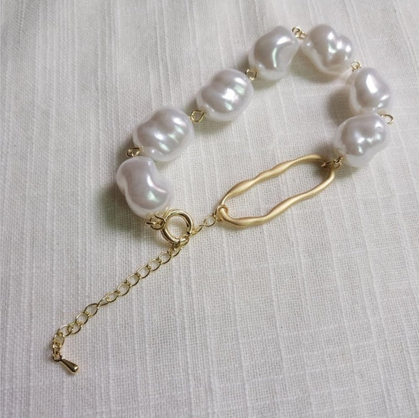New Baroque Irregular Pearls Gold Metal Link Chain Bracelets - Miss-originality