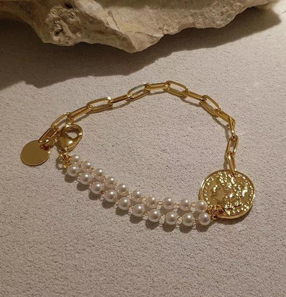 New Baroque Irregular Pearls Gold Metal Link Chain Bracelets - Miss-originality