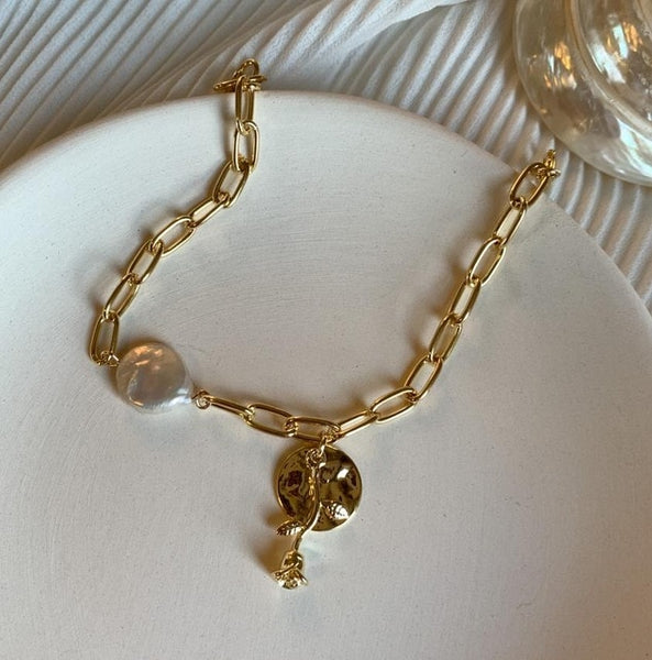 New Baroque Irregular Pearls Gold Metal Link Chain Bracelets - Miss-originality