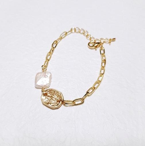 New Baroque Irregular Pearls Gold Metal Link Chain Bracelets - Miss-originality